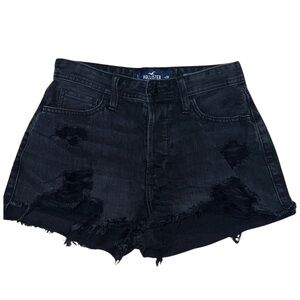 Hollister Black High Rise Mom 3” Distressed Jean Shorts Size 3/26